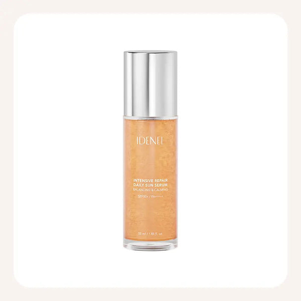 IDENEL 🌞 INTENSIVE REPAIR DAILY SUN SERUM, ligero y efectivo, con SPF 50+ para protección solar y reparación de la piel.