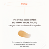 Texture of the INTENSIVE REPAIR DAILY SUN SERUM by IDENEL, showcasing orange moisture-rich capsules for hydration.